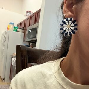 Navy and White Floral Statement Earrings - Women Jewelry